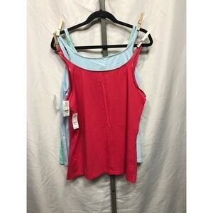 NY and Company Womens XL 3 Pack Tank Tops Red Mint Green Glitter Trim Layering